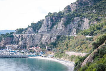 Alassio, Italian roman city of the Ligurian riviera, in summer days with blue sky