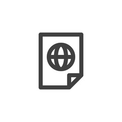 Internet browser file line icon. linear style sign for mobile concept and web design. Document file with globe outline vector icon. Symbol, logo illustration. Vector graphics