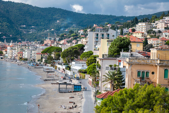 Landscape of Alassio bay from Aurelia, in a sunny day