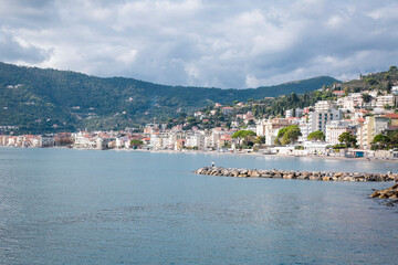 Landscape of Alassio bay from Aurelia, in a sunny day
