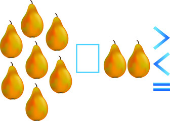Educational game for children, comparison of the number of pears.