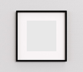 Black square shape picture frame on white wall mockup
