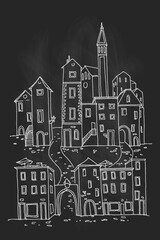 Vector sketch of architecture of Rovinj, Croatia.