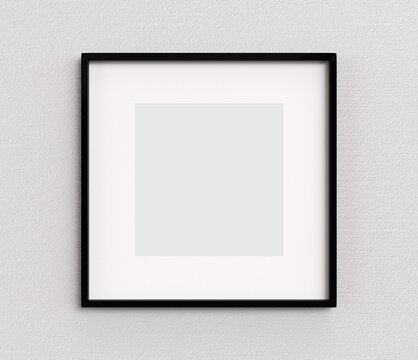 Black square shape picture frame on white wall mockup