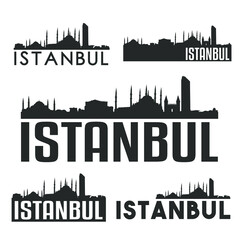 Istanbul Turkey Flat Icon Skyline Vector Silhouette Design Set Logos.