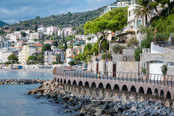 Landscape of Alassio bay from Aurelia, in a sunny day