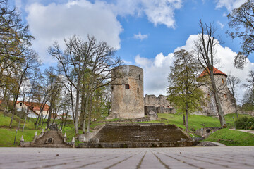 Fototapeta na wymiar Old, historic, ancient castle in small city Cesis.