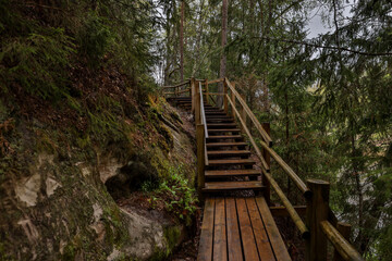 Obraz premium Turist track, path near large natural clifs in europe.