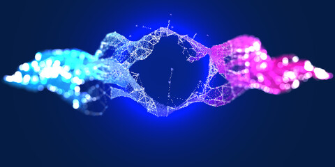 Abstract wavy colorful points background. Futuristic particles surface wireframe concept. Futuristic banner with dots combination.