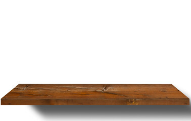empty wooden shelf on white background