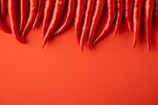 spicy red chili pepper on red background