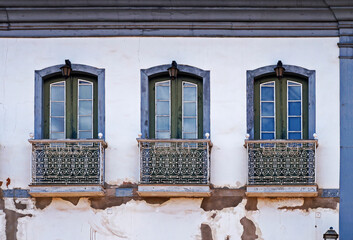 Colonial facade with balconies in Serro, Minas Gerais, Brazil