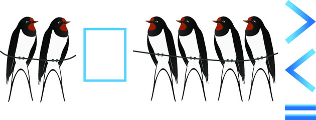 Educational game for children, comparison of the number of swallows.