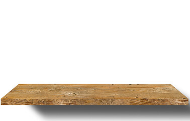 empty wooden shelf on white background