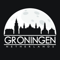 Groningen Netherlands Skyline City Flat Silhouette Design Background.
