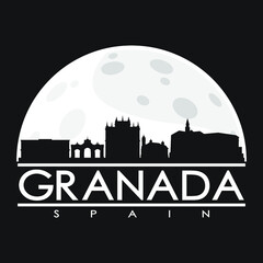Fototapeta na wymiar Granada Full Moon Night Skyline Silhouette Design City Vector Art