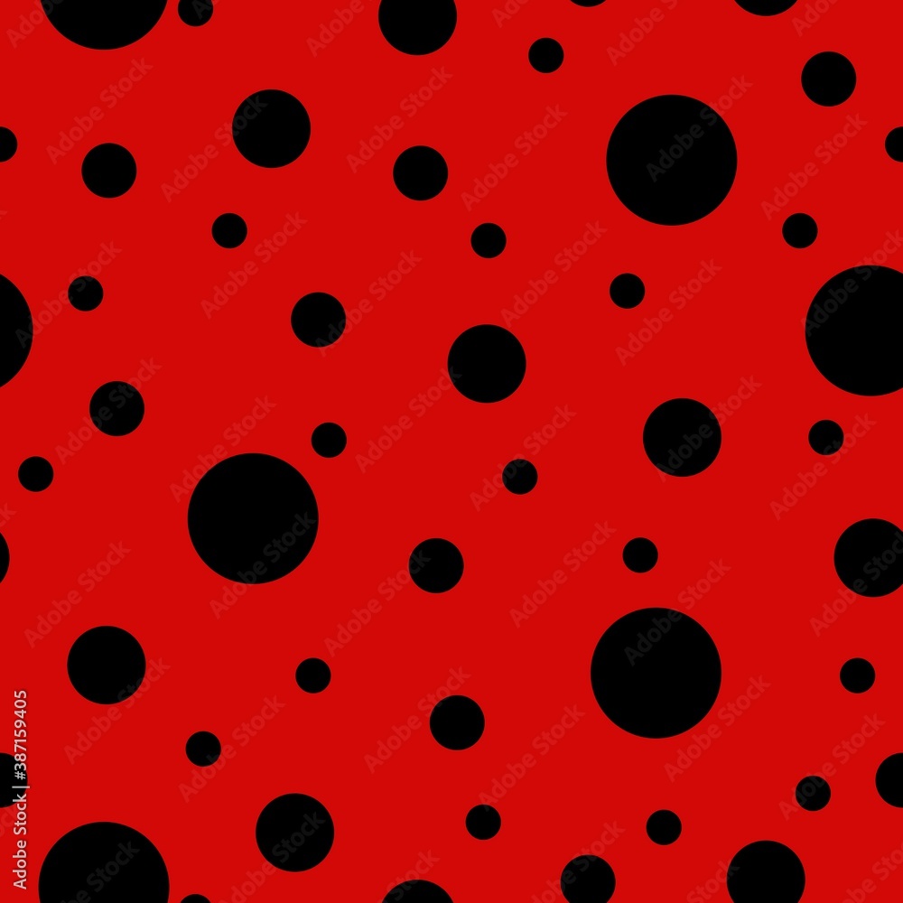 Poster ladybug seamless pattern with red background and black spots. vector illustrtaion