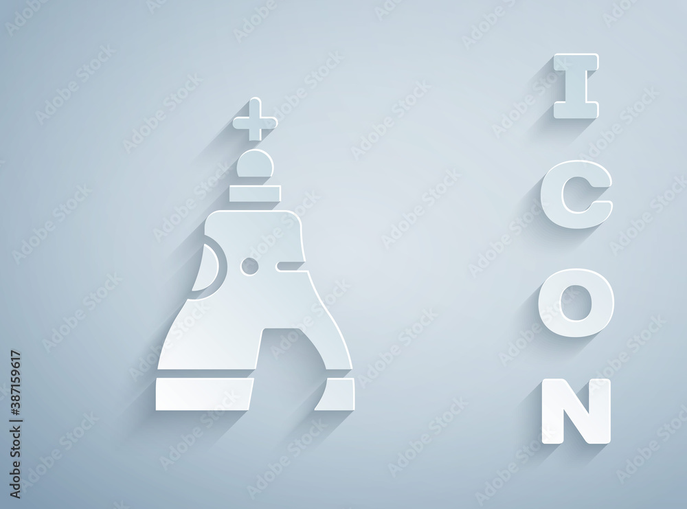 Sticker Paper cut The Tsar bell in Moscow monument icon isolated on grey background. Paper art style. Vector.