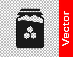 Black Jar of honey icon isolated on transparent background. Food bank. Sweet natural food symbol. Vector.