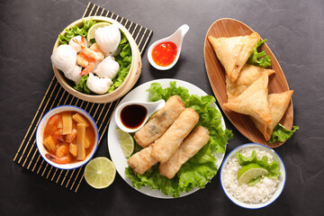 assorted of asian food- top view