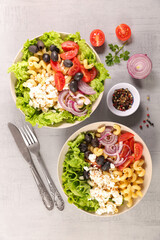 vegetable salad with cheese,tomato and pasta