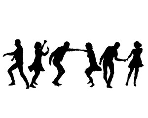 Fototapeta na wymiar Young people are dancing in a nightclub. Isolated silhouettes on white background