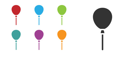 Black Balloons with ribbon icon isolated on white background. Happy Easter. Set icons colorful. Vector.