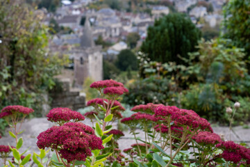 Fototapeta na wymiar View of the historic town of Bradford on Avon in the Cotswolds, Wiltshire, UK, taken from St Mary Tory Chapel, the high point of the town.