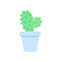 Cute home cactus in a pot isolated on a white background. Hand-drawn vector illustration in a fashionable flat style.