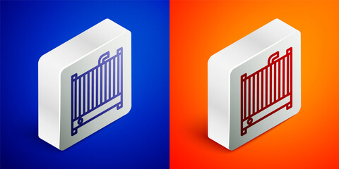 Isometric line Car radiator cooling system icon isolated on blue and orange background. Silver square button. Vector Illustration.