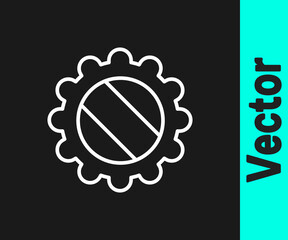 White line Bottle cap icon isolated on black background. Vector Illustration.