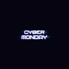 Cyber Monday sale illustration. Cyber Monday lettering with glitch effect. Glitch letters on dark background