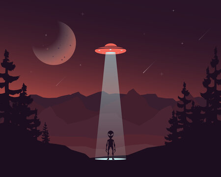Ufo with alien enter the earth.