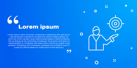 White line Marketing target strategy concept icon isolated on blue background. Aim with people sign. Vector.