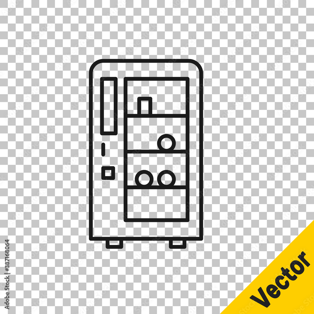 Poster black line vending machine of food and beverage automatic selling icon isolated on transparent backg