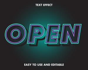 Obraz premium Neon Open Text Effect. Easy to Use and Editable. Premium Vector Illustration