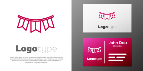 Logotype line Carnival garland with flags icon isolated on white background. Party pennants for birthday celebration, festival decoration. Logo design template element. Vector.