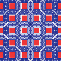Vector seamless pattern texture background with geometric shapes, colored in blue, red, white colors.