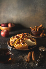 Homemade cinnamon apple pie. Traditional seasonal fruit cake