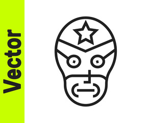 Black line Mexican wrestler icon isolated on white background. Vector.