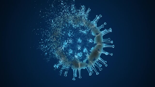 ウイルス、消滅、破壊、壊れる、消える、コロナウイルス、covid-19 / 4K / 青
