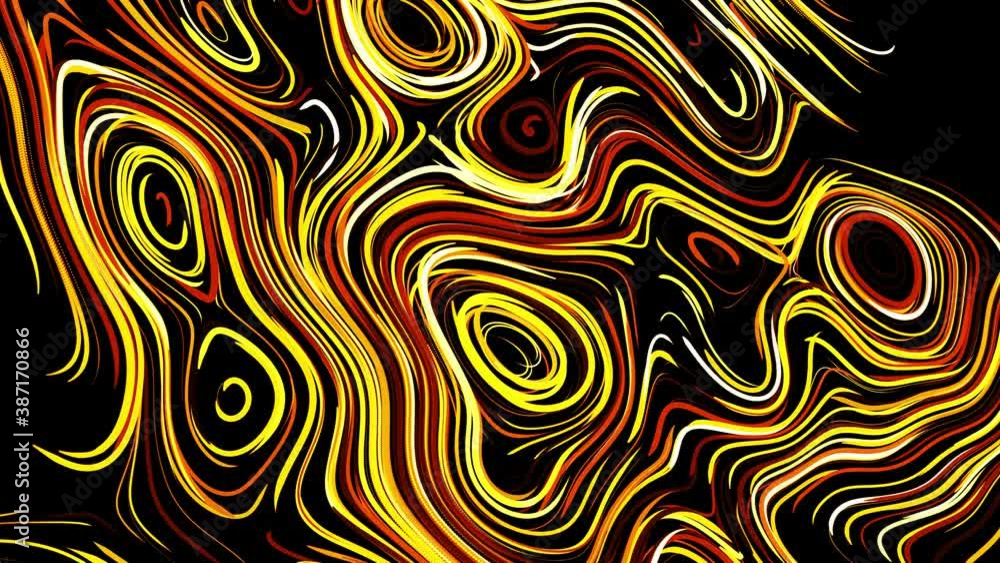Poster abstract creative looped bg with curled lines like yellow trails on surface. lines form swirling pat