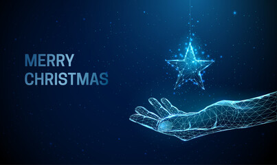 Abstract giving hand with Christmas toy star
