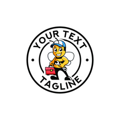 Maintenance cartoon bee with toolbox character mascot logo Premium Vector