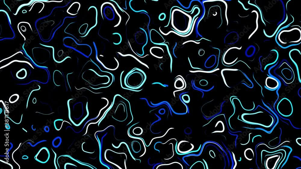 Poster abstract creative looped bg with curled lines like blue trails on surface. lines form swirling patte