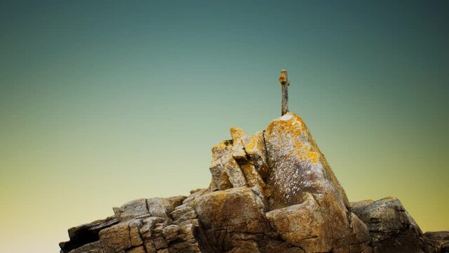 stone cross on the rock Beg Ar Groas