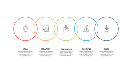 Circle elements of graph, diagram with 5 steps, options, parts or processes. Template for infographic, presentation.
