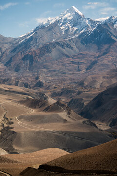 View of Thorong la pass from upper Kagbeni.
