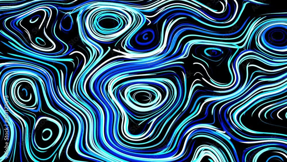 Poster abstract creative looped bg with curled lines like blue trails on surface. lines form swirling patte