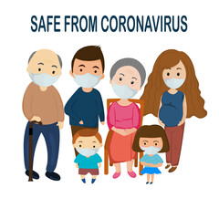 group of family wearing mask for safe from coronavirus.vector illustration